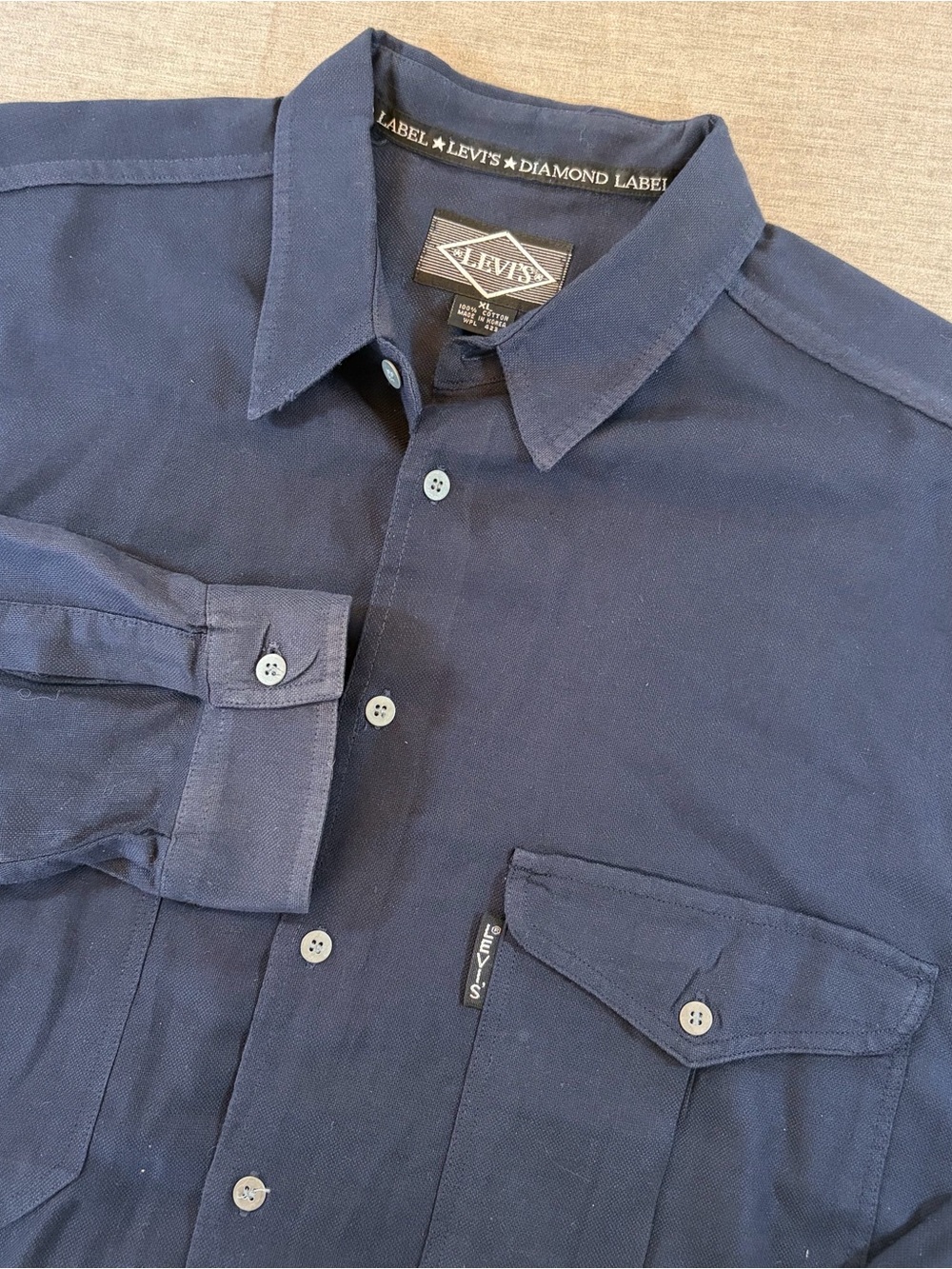 Vintage Levi Diamond Label Navy Blue Cotton Long Sleeve Button Down Shirt XL